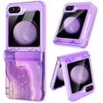 thumbnail image 1 of CASEFIV for Samsung Galaxy Z Flip 5 Case,Built in Front Screen Protector,Gold Glitter Marble Pattern Hard PC Slim Shockproof Full Body Drop Protective Case,Purple Gold, 1 of 8