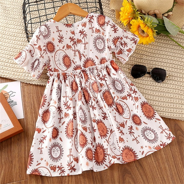nsendm Girls Dress Big Kid Clothes Baby Girl Sleeveless Dress Children s Summer Short Sleeved Dresses Girls 2023 New Full Print Sun Warm Dresses