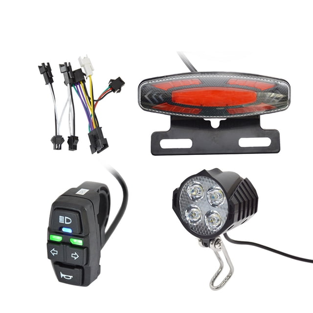 DSstyles Ebike Headlight and Tail Light Sets, 24V to 48V Front Rear Warning Lights Kit, LED Night Spotlight Cycling Modification Parts 24-48V