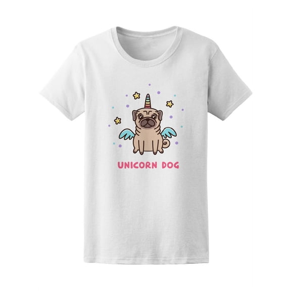 Cute Winged Unicorn Pug Dog Graphic T-Shirt - Image by Shutterstock, Female Small