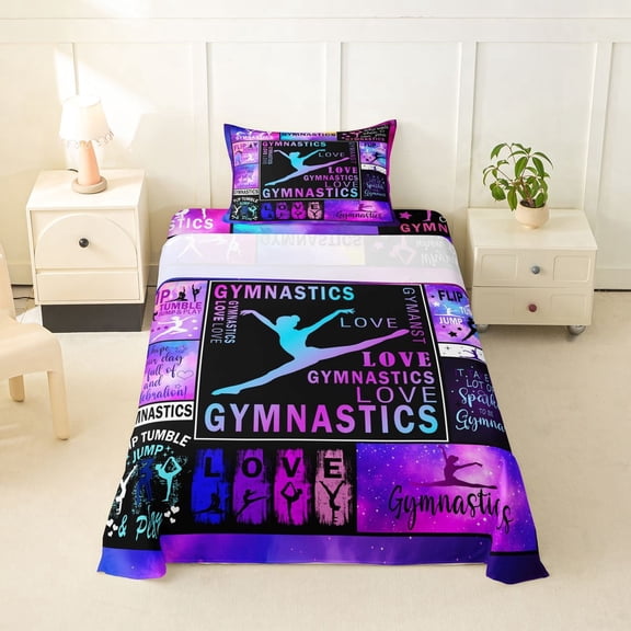 Erosebridal Gymnastics Twin Sheet Sets for Girls, Gymnast Sport Bedding, 1 Flat Sheet, 1 Fitted Sheet and 1 Pillowcase