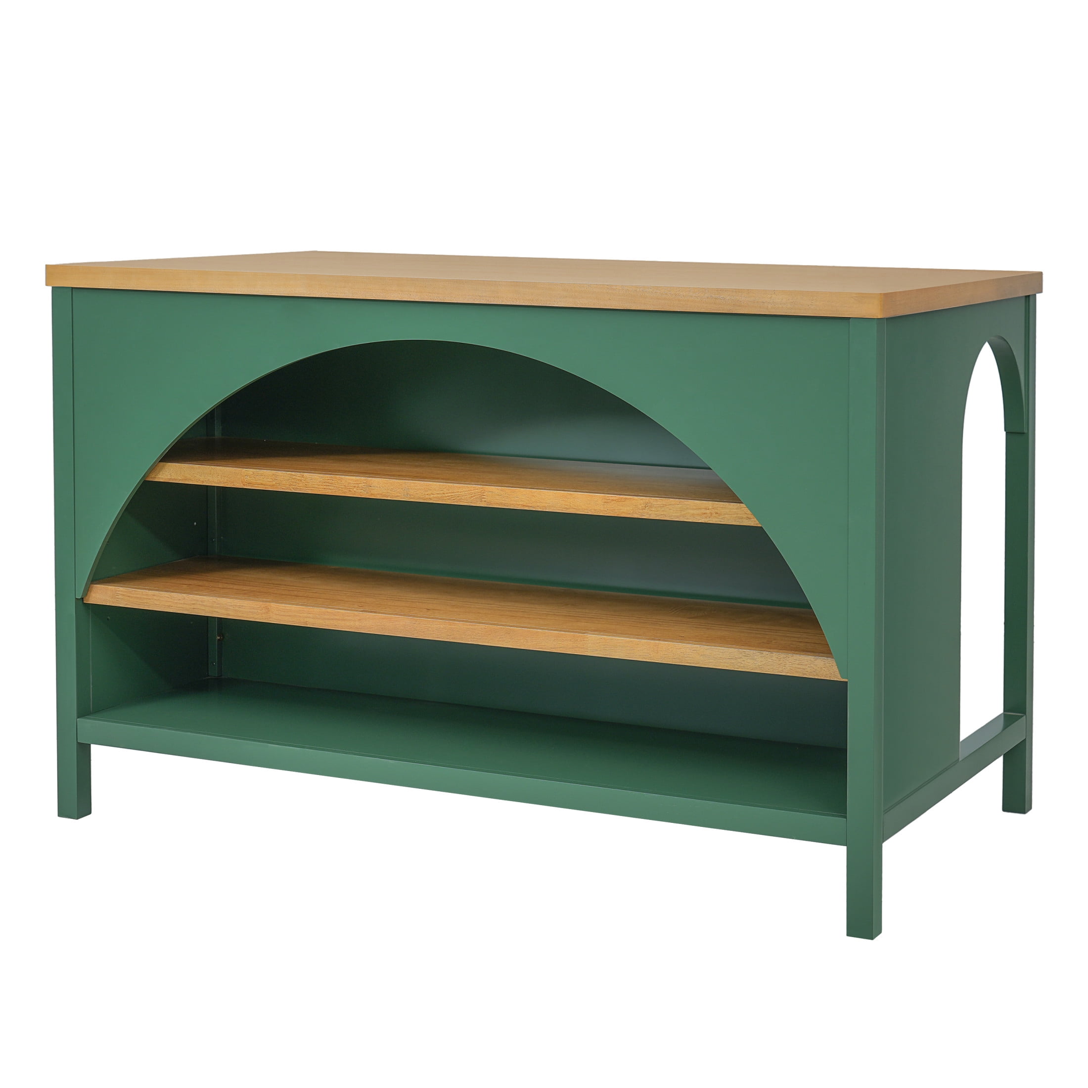 Christopher Knight Home 56" Farmhouse Kitchen Island Cart with Open Storage Shelves, Wood Top, Green