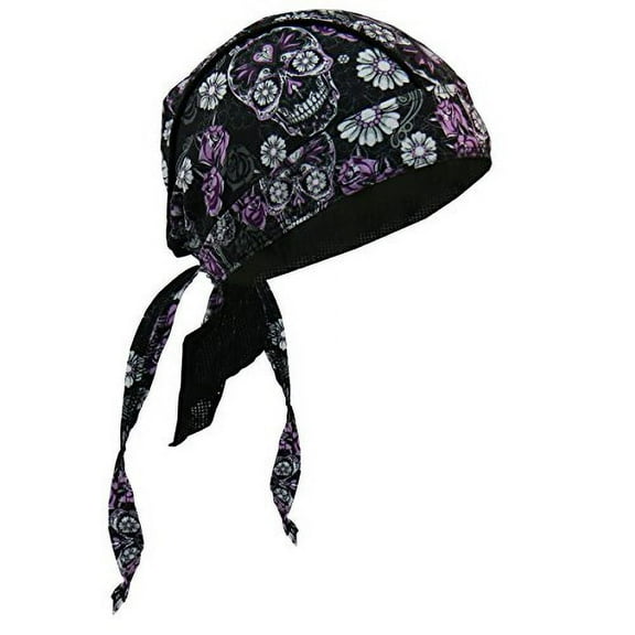 Hot Leathers Authentic Bikers Premium Headwraps, SUGAR SKULL - High Quality Micro-Fiber & Mesh Lining HEADWRAP