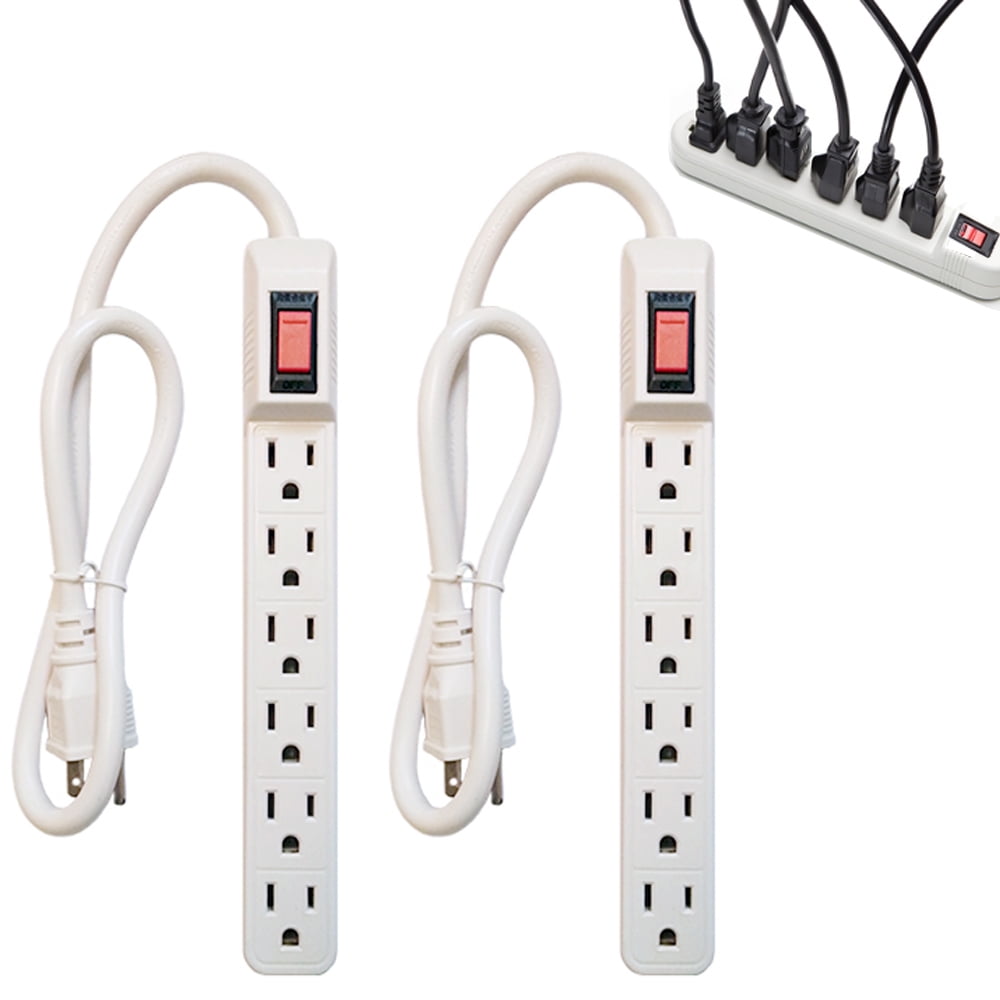 2 Pack 2FT Grounded 6 Outlet Power Strip US Plug AC Wall UL Listed 14/3
