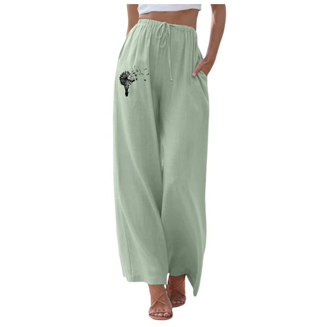 Womens Cargo Pants With Pockets Leisure Printing High Waisted Wide Leg Pants Drawstring Elastic With Pockets Ladies Summer Pants Army Green XXL