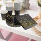 thumbnail image 2 of Juego de 24 vajillas negras y doradas con platos, vasos y servilletas de papel, cuchillos, tenedores y cucharas de polipropileno para decoración de fiestas de graduación, 2 of 8