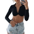 thumbnail image 4 of SAYOO, Top corto Sexy de manga larga para mujer, blusa corta informal básica con escote en V profundo, ropa de calle para discoteca SAYOO  moda, 4 of 9