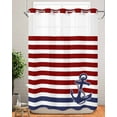 thumbnail image 2 of No Hook Shower Curtains, Anchor Red Stall Bathroom Curtain with Snap in Liner, Modern Navy Blue White Striped Nautical Waterproof Washable Fabric Bathroom Shower Curtain Sets, 48" x 72", 2 of 7