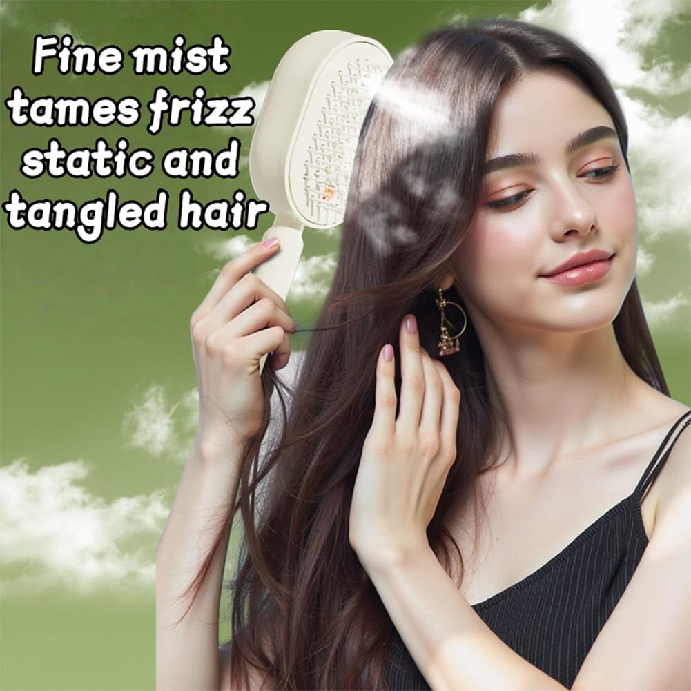 Electric Spray Air Cushion Massage Comb, Upgraded Vibration Misting Brushing Tool, Red Light Air Cushion Mister for Both Long/Short Hairs Reduce Frizz, Nourishes Hairs, Anti-Static (A)