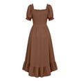 thumbnail image 4 of Womens Renaissance Dress Medieval Peasant Chemise Cottagecore Fairy High Low Ruffle Hem Puff Sleeve Dress for Halloween Costume Cosplay, Coffee, L, 4 of 6
