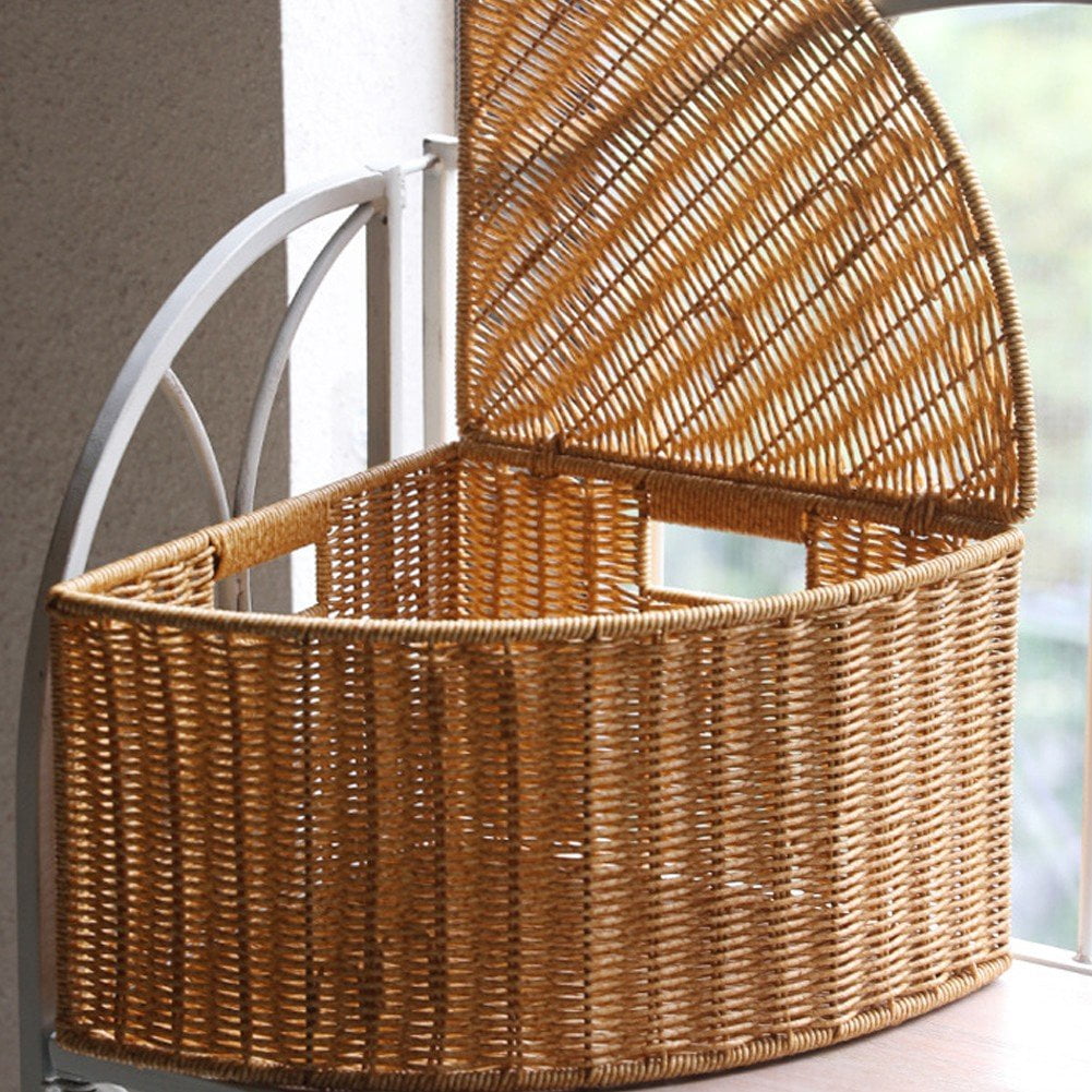 Hzzsbu Woven Rattan Corner Storage Box Triangle Storage Basket Large Capacity Corner Organizer Bin Corner Laundry Hamper for Home