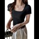 thumbnail image 1 of Camiseta Interior de Cuello Cuadrado para Mujer (2025), Corta y Hombros Rectos, Ajustada. Negro M, 1 of 8