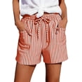 thumbnail image 3 of Women's Striped Drawstring Elastic Waist Straight Leg Casual Shorts, Relaxed Summer Shorts with Side Pockets for Vacation Daily Shopping Picnic S, 3 of 4