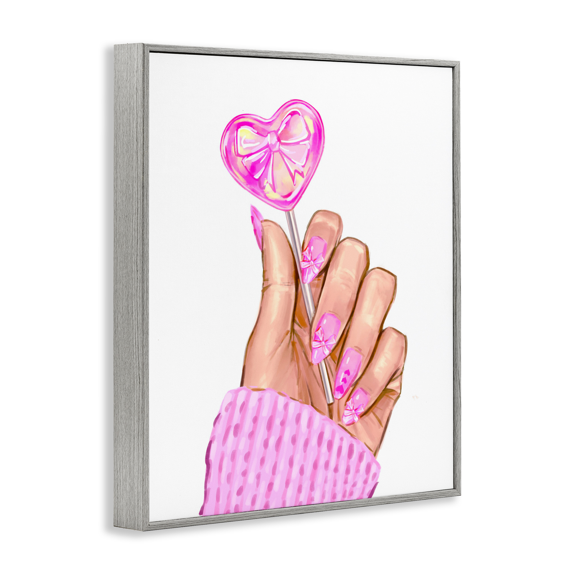Pink Fashion Bow Lollipop Gray Framed Giclee Art, design by Ziwei Li