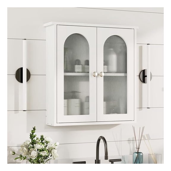 White Bathroom Wall Cabinet,Bathroom Cabinet Wall Mounted with Arched,White Medicine Cabinet Over Toilet,Surface Mount Medicine Cabinet for Laundry Room,Kitchen,Storage Cabinet 22x23