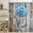 thumbnail image 4 of Farmhouse Flower Floral Shower Curtain, Rustic Blue Dahlia Shower Curtain Set, Country Blue Wild Garden Plant Waterproof Fabric Shower Curtain with Hooks, Surreal Bathroom Curtain, 36x70inch\u2026, 4 of 6