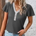 thumbnail image 2 of Fesfesfes Workout Top Fashion Women's Summer V-Neck Button Short Sleeve Solid Casual Pullove Blouses Tops Womens Basic Short Sleeve Tops 12(XXL), 2 of 6
