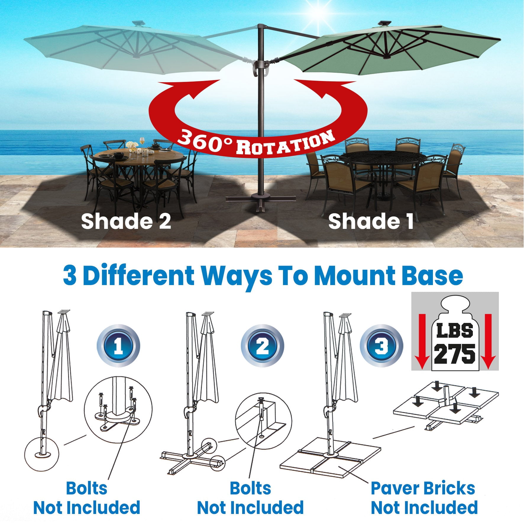 SUNNYOUTDOOR 11.5' Sunbrella Cover Umbrella Deluxe Cantilever Umbrella Patio Umbrella Garden Outdoor (Spa)