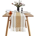 thumbnail image 3 of Camino de mesa de rayas con borlas tejidas a mano, moderno y sencillo, para el hogar, mesa de comedor, toalla para mueble de TV, funda para mesa de café, 3 of 5