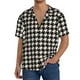 thumbnail image 1 of Fotbe Black and white houndstooth Camisa Estampada de Manga Corta para Hombre, Casual de Verano, Estilo Playero, Sin Arrugas-Large, 1 of 5
