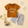 thumbnail image 5 of Efsteb Baby Boy Clothes Newborn Infant Toddler Kids Baby Boys Clothes Sets Short Sleeve Letter Print Tops Solid Color Shorts Casual Suit Pocket Khaki (6-12 Months), 5 of 9
