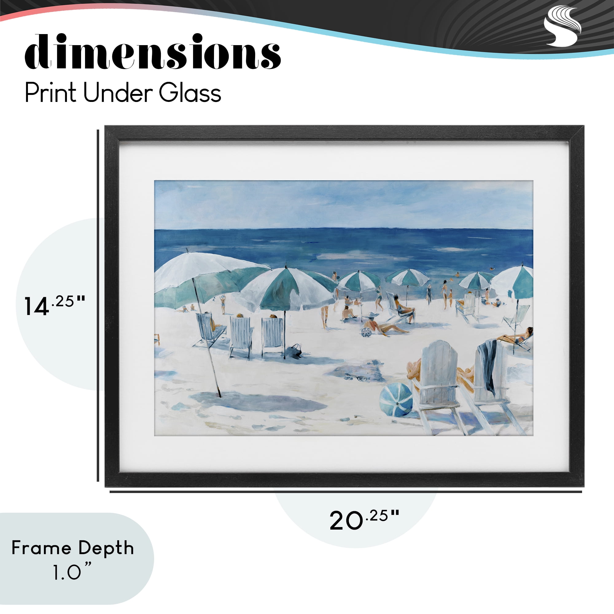 Stupell Industries Umbrella Beach Coastal Scene Black Framed Print Under Glass, design by Lorenzo Collective