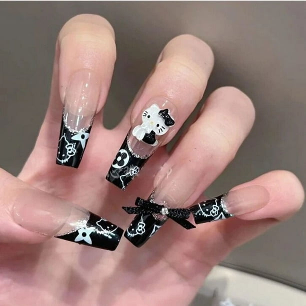 Sanrio-Parche de uñas de Hello Kitty Y2K, accesorio de dibujos animados, teñido de Halo rosa, ojos de gato brillantes, puro, hecho a mano, para estudiantes