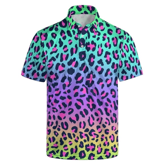 Afdoent Polo Shirts For Men Casual Summer Leopard Print Short Sleeve Polo Shirt For Daily Wear Outdoor Activities And Leisure Comfortable Breathable Tops For Men