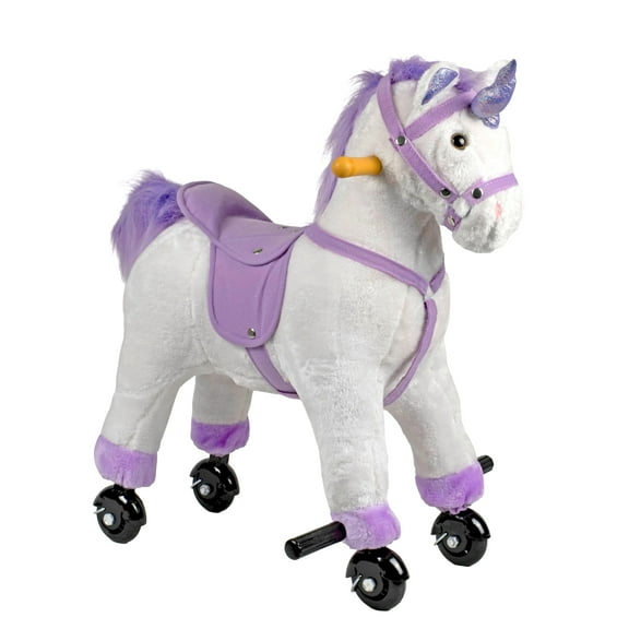 Ponyland Walking Unicorn White Plush Ride-On Toy with Sound for Kids Aged 3 and Up