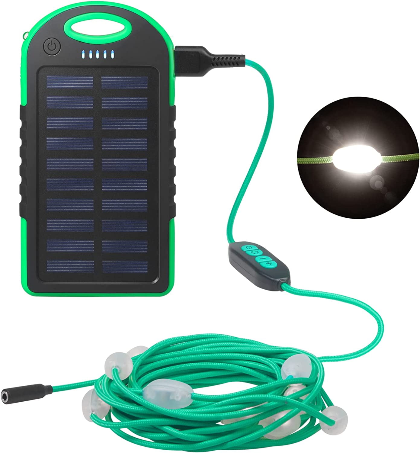 Anpro Solar Camping String Lights, 20.5ft Rechargeable Waterproof Patio ...