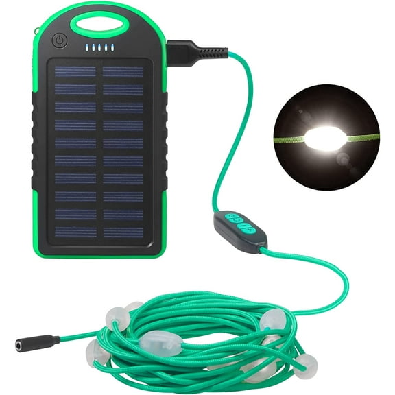 Anpro Solar Camping String Lights, 20.5ft Rechargeable Waterproof Patio Lights with 12 LEDs Adjustable Brightness & 7 Modes for Outdoor Party Decor