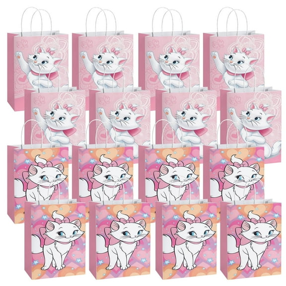 OdeJous 16 Pcs Mari Cat Party Paper Gift Bags, 2 Styles Favor Bags for Theme Birthday Decorations, Goody Candy Adults Boy Girl