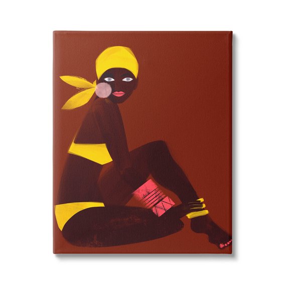 Woman Sitting Yellow Swimsuit Abstract Graphic Art Gallery Wrapped Canvas Print Wall Art