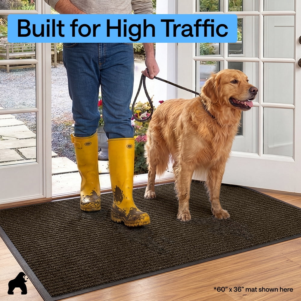 GORILLA GRIP Door Mat, Waterproof, Traffic Guard Commercial Office Doormat, 72x48, Brown