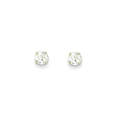 Woven Prong - 14k Yellow Gold 5mm White Topaz Post Stud Earrings April Birthstone Prong Gemstone Gifts For Women For Her