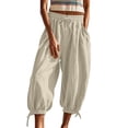 thumbnail image 7 of Women Cotton Linen Baggy Palazzo Harem Pants Drawstring Wide Leg Elastic Waist Beach Yoga Trousers Casual Lounge Pants 2026 Vacation Beige M, 7 of 7