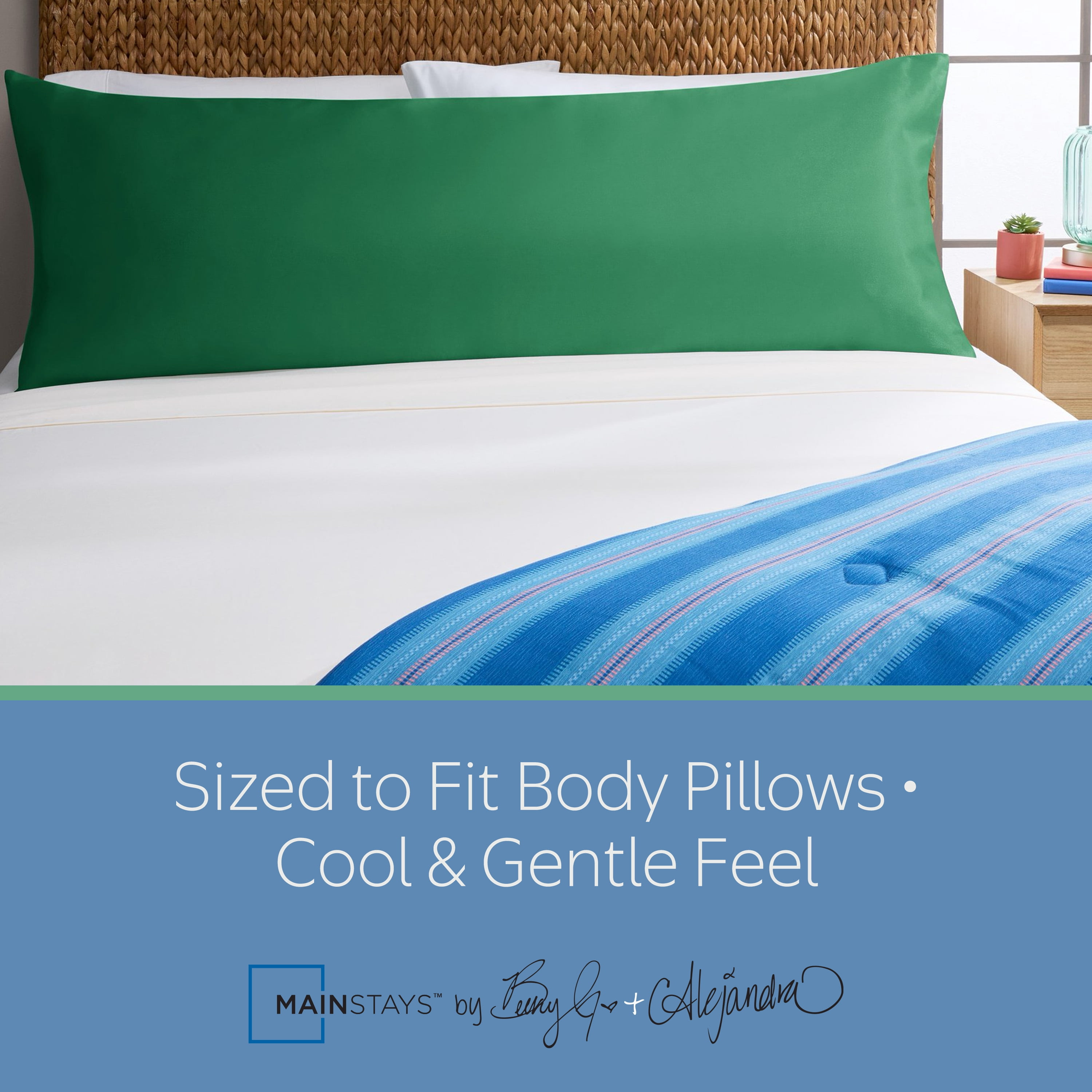 Mainstays by Becky G. & Alejandra Satin Body Pillow Cover, Green, Adult/Teen
