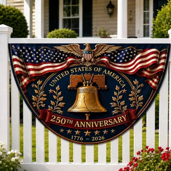 USA 250 Semicircle Flag, Liberty Bell Patriotic Decor 18x36in