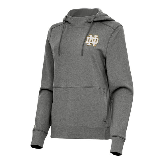 Women's Antigua Heather Charcoal Notre Dame Fighting Irish Justice Pullover Hoodie