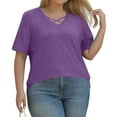 thumbnail image 5 of TQWQT Womens Plus Size Tops Dressy Summer Cute Tees Short Sleeve V Neck Criss Cross Purple Basic Plain T-Shirt 4x-5x Casual Tunics Blouses 4XL, 5 of 6