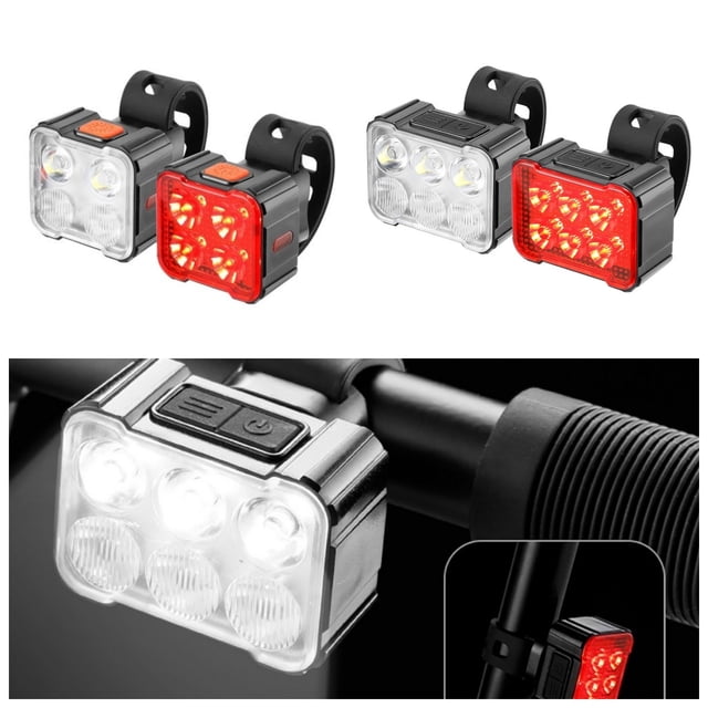 Juego de faros y luces traseras para bicicleta - Luces LED de carga rápida, 180LM delantero y 25LM detrás, modos de luces 8+12, montaje sin herramientas para rutas nocturnas