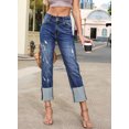 thumbnail image 3 of DOKOTOO Women's High Waisted Jeans Cuffed High Waisted Strechy Raw Hem Straight Leg Denim Pants with Pockets, 3 of 9