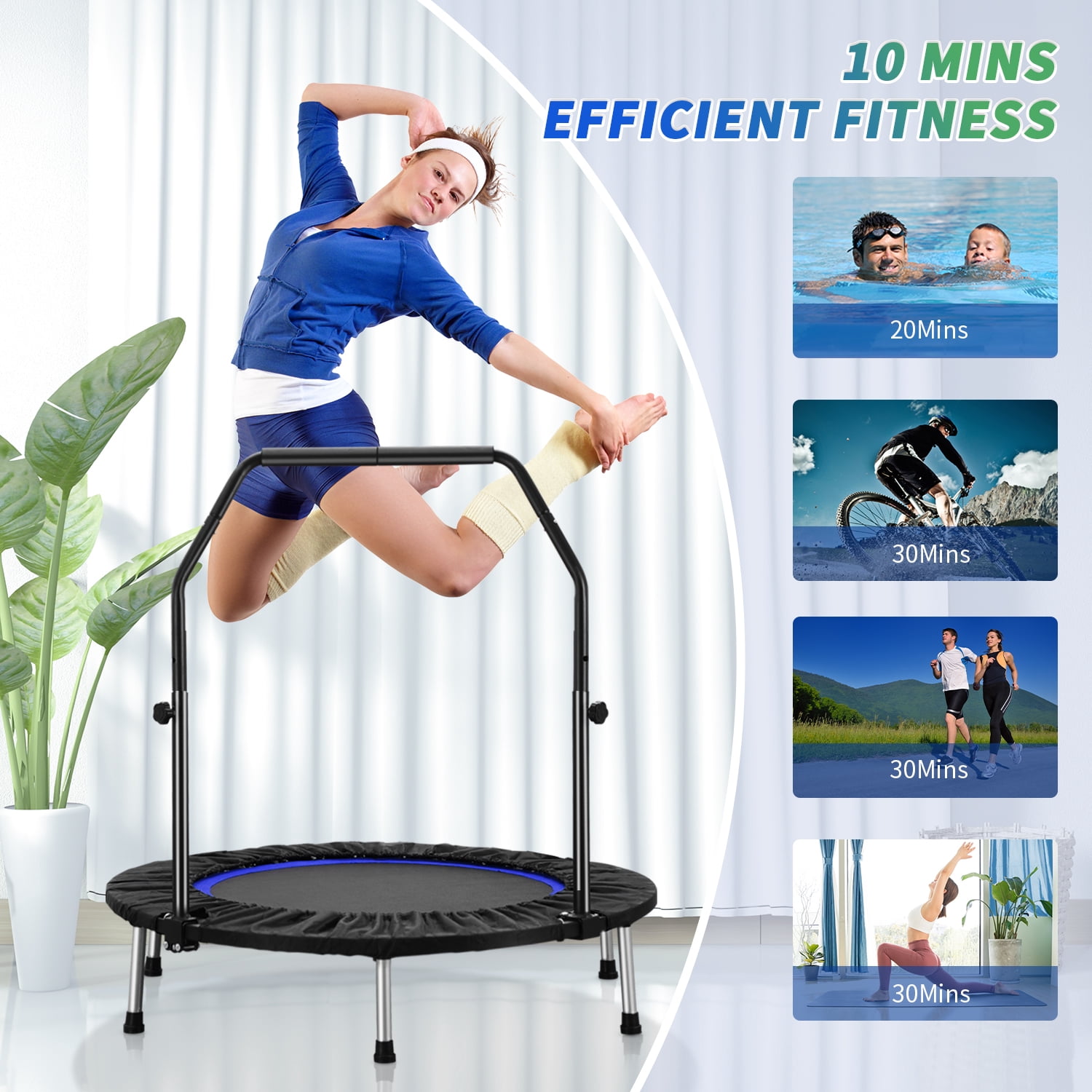 ZENOVA Mini Fitness Trampoline Rebounder Trampoline for Adults, Blue, 40"