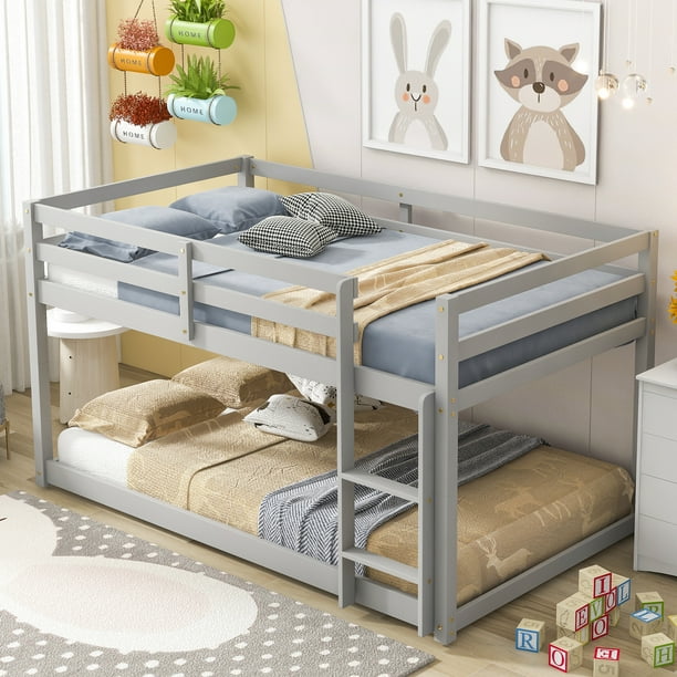 Kids Bedroom Wood Twin Bunk Bed Frame, Rope Ladder For Rv Bunk Bed Uk