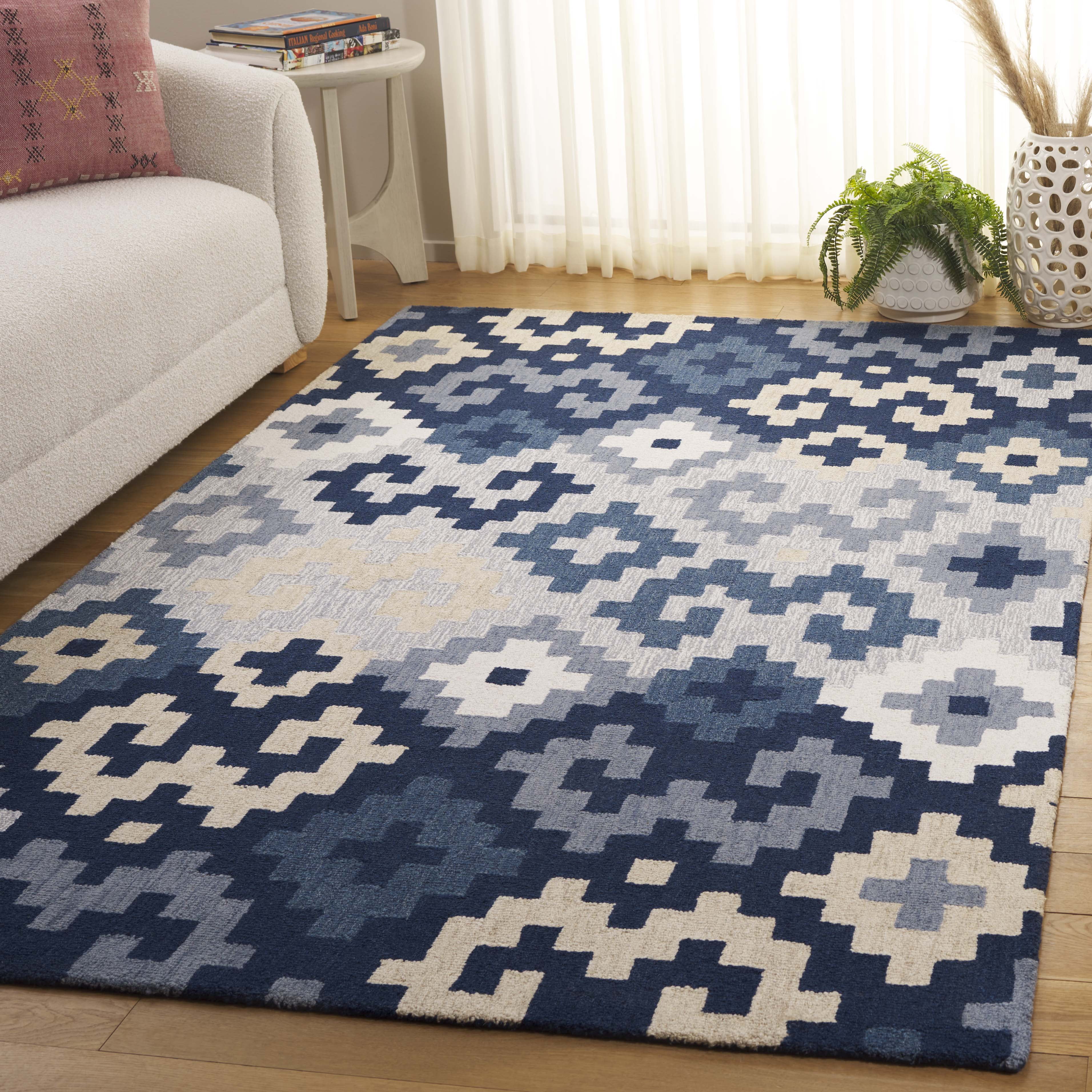 SAFAVIEH Metro Amable Geometric Area Rug, Blue/Ivory, 5' x 8'