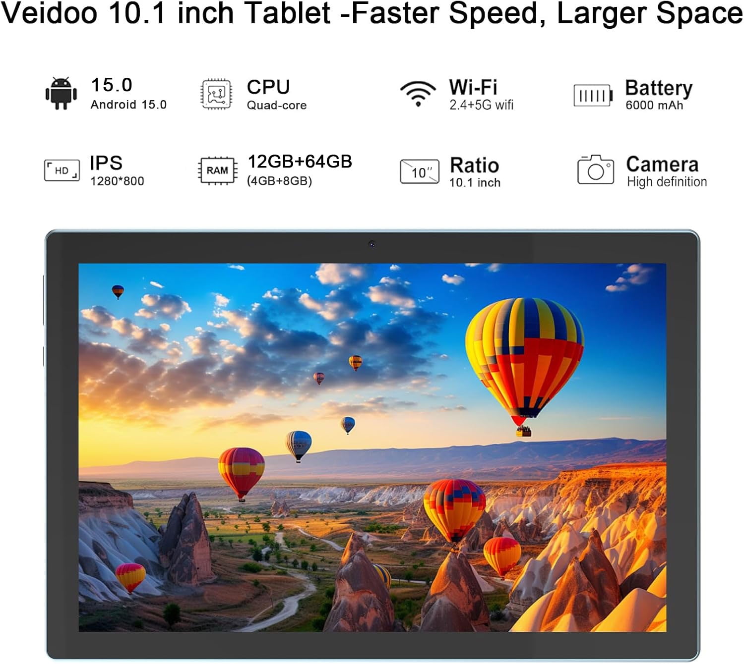 10 inch Android Tablet, 4GB RAM+64GB ROM 512GB Expandable Tablets, 1.8GHz Quad Core Processor Tablet, 1280*800 IPS 10'' HD Touch Screen, 2+8MP Dual Camera, 6000mAh Battery, WiFi, GPS, BT Tablet PC