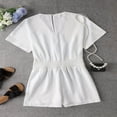 thumbnail image 5 of Womens Spring Summer Romper V‑Neck Bat Sleeve High Waist Casual Short One Piece Jumpsuit Alternative White S, 5 of 7