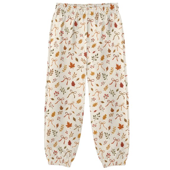 Autumn Leaves Bow Boys Pants Kids Casual Sweatpants Joggers Toddler Sports Pants 3-10 Years