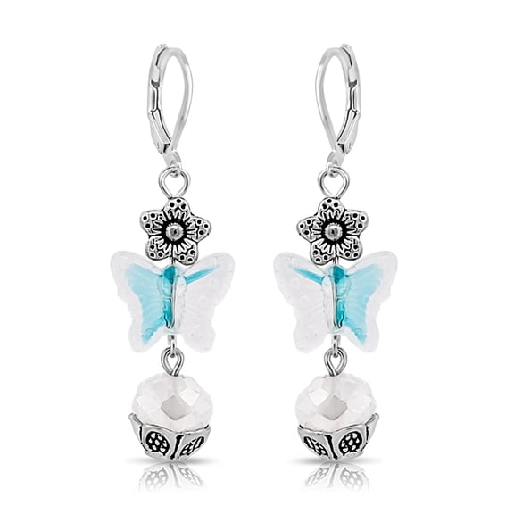 Besheek Handmade Silvertone & Tibetan Butterfly Boho Chic Dangle Earrings