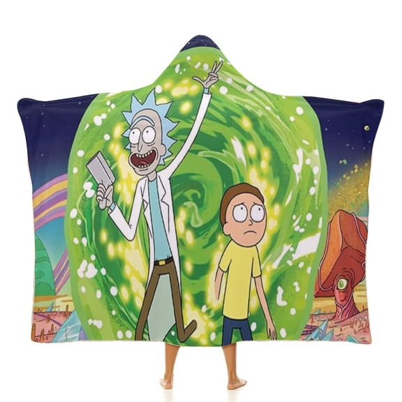 Rick And Morty Wearable Blanket Cloak Arctic Velvet Hooded Blanket Soft Fuzzy Hoodie Blanket Cape for Adults Kids 40"x50"